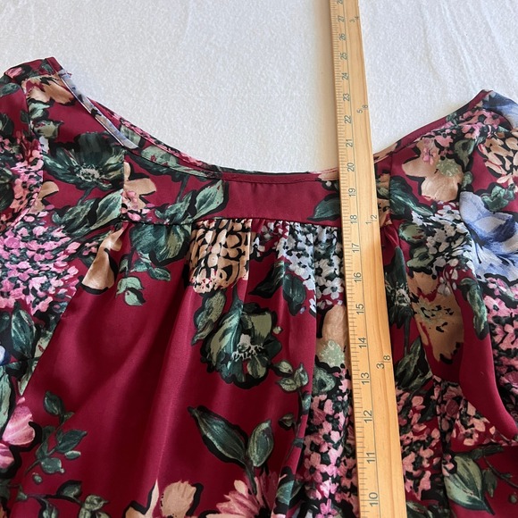 Mabel Floral Fairy‎ Blouse L Burgundy Romantic Top Boho Peasant Cottagecore Chic - Picture 5 of 7